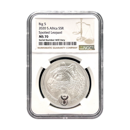 2020 South Africa 5 Rand Big 5 Leopard 1 oz Silver Coin - NGC MS 70 - CoinsTV