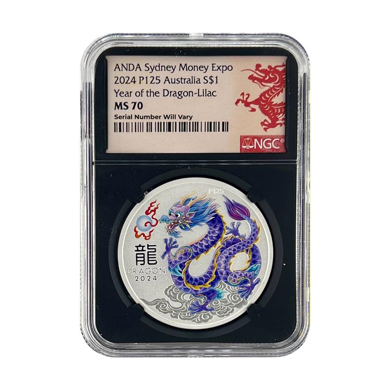 2024 Australia Lunar Lilac Dragon NGC MS70 ANDA Sydney Expo Label - CoinsTV