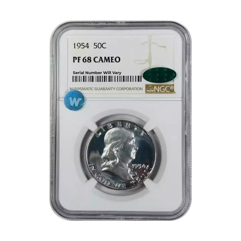 1954 Franklin Half Dollar - NGC PF68 Cameo CAC Sight White - CoinsTV