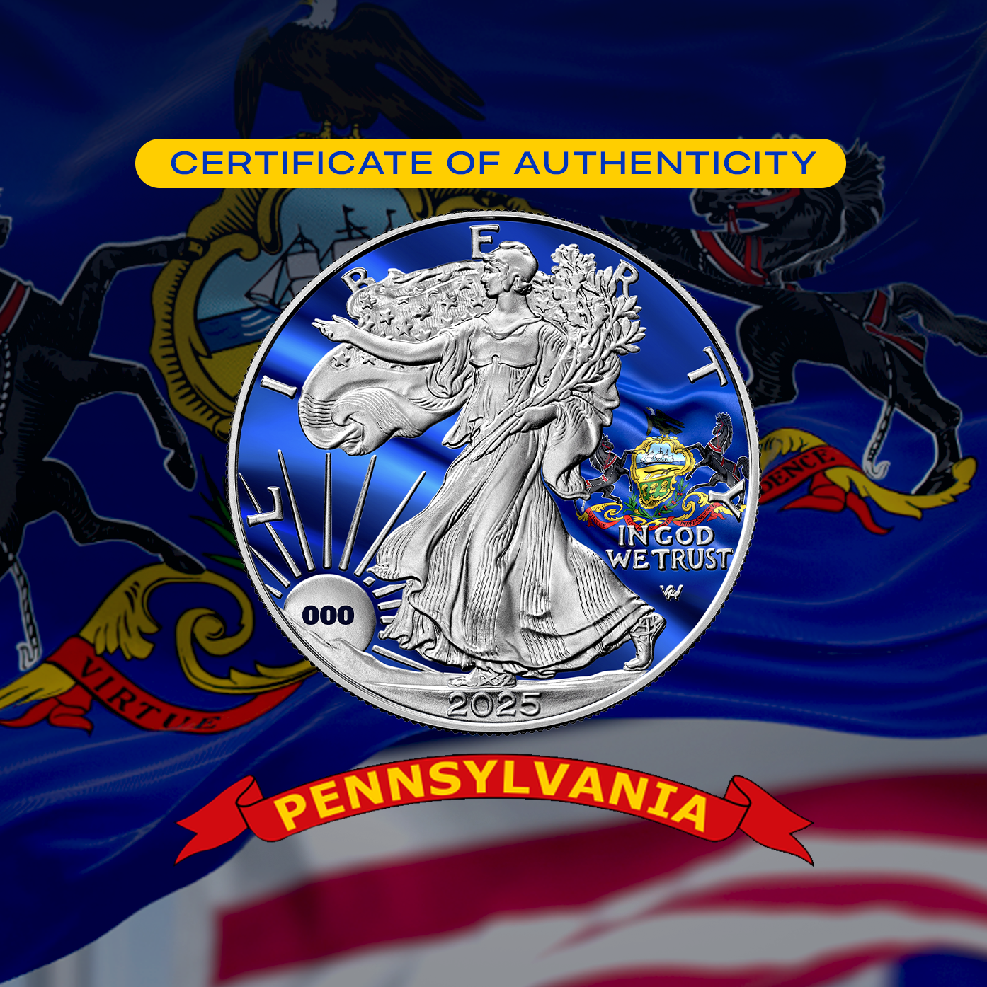 2025 State Flags Silver Eagle - Pennsylvania Limited Edition - CoinsTV