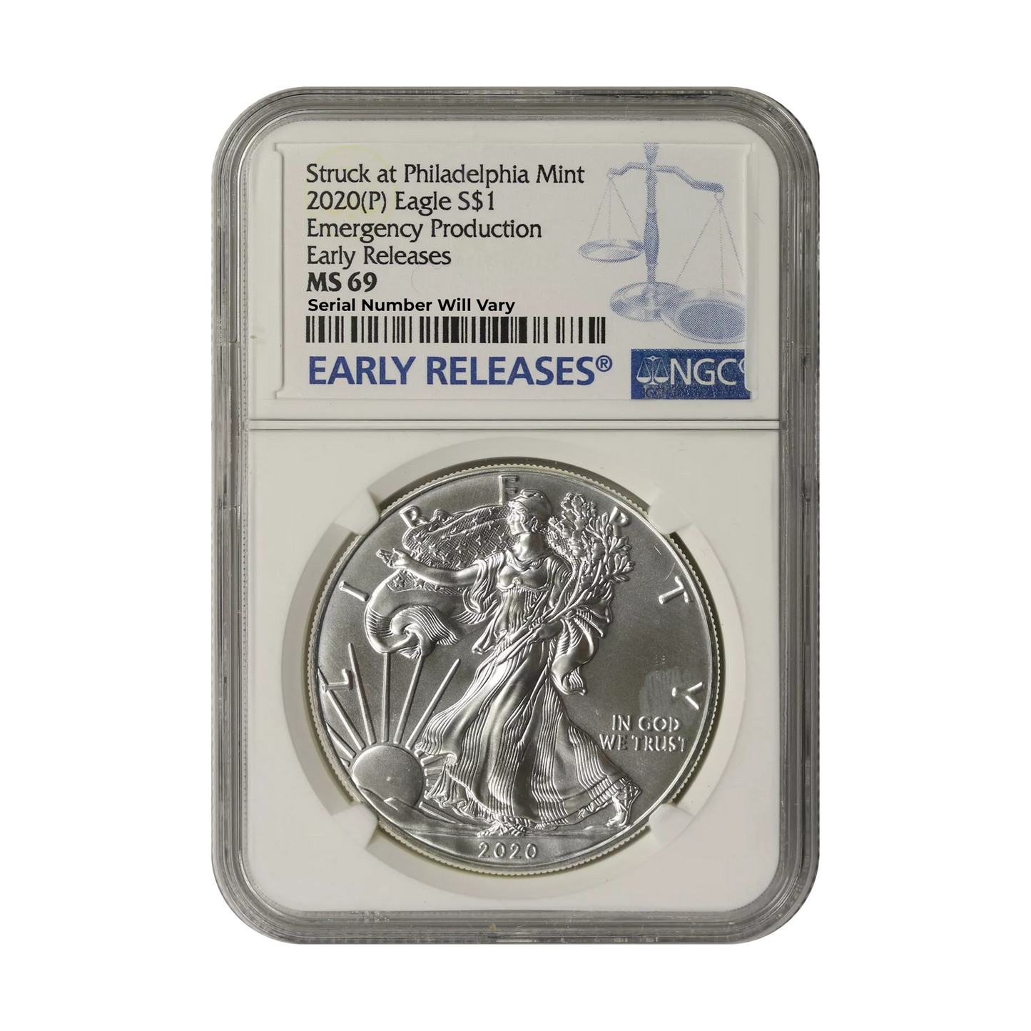 2020 P Silver Dollar Eagle - Emergency Production/Early Release - NGC MS69