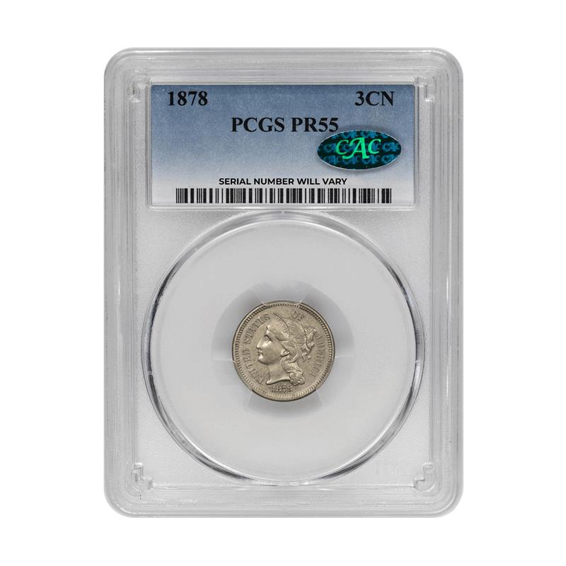 1878 Proof 3 Cent Nickel - PCGS PR 55 CAC - CoinsTV