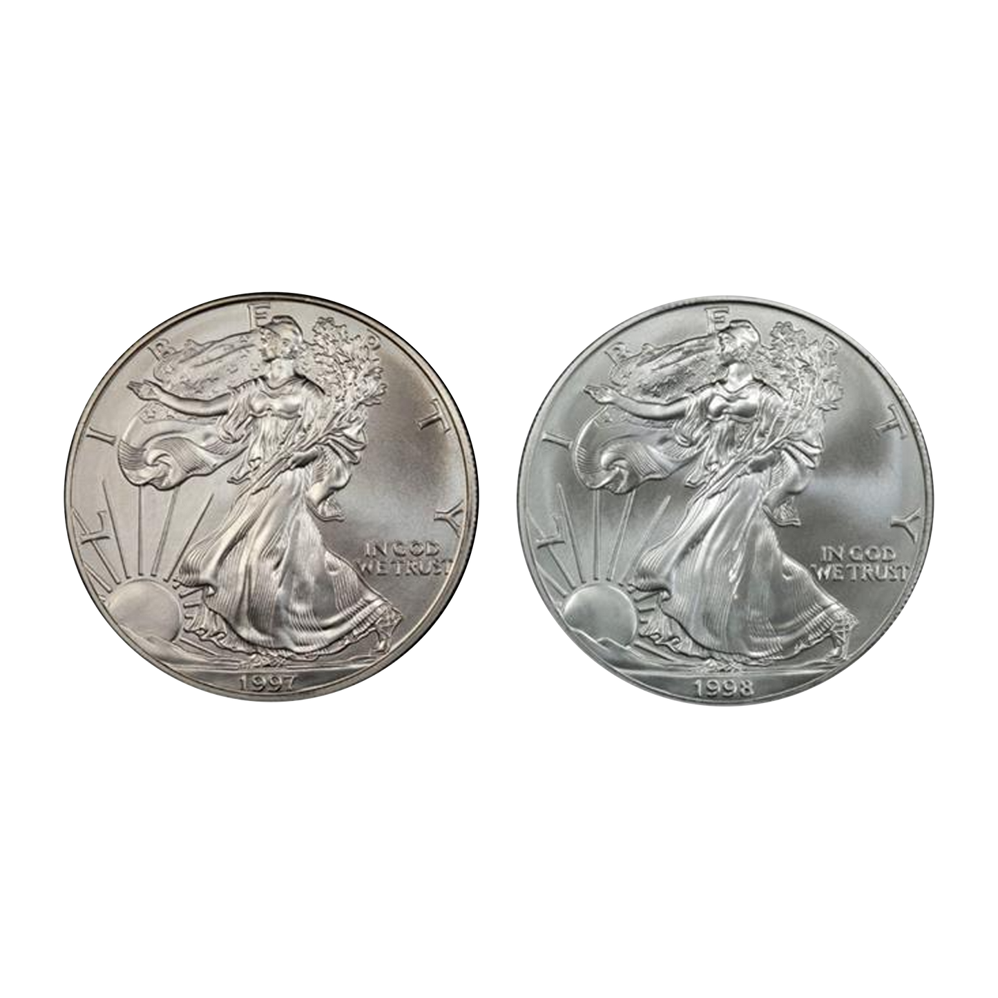 1997 & 1998 Silver Eagle The Pre-Millennium Set Brilliant Uncirculated