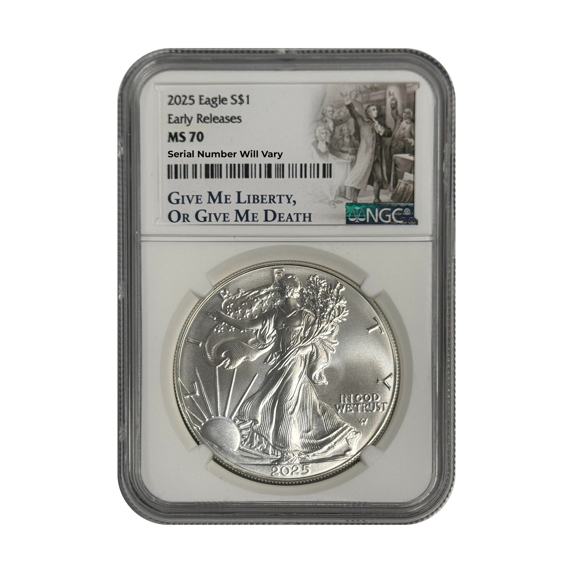 2025 Silver Eagle NGC MS70 - Early Releases - Founding Fathers Label - CoinsTV