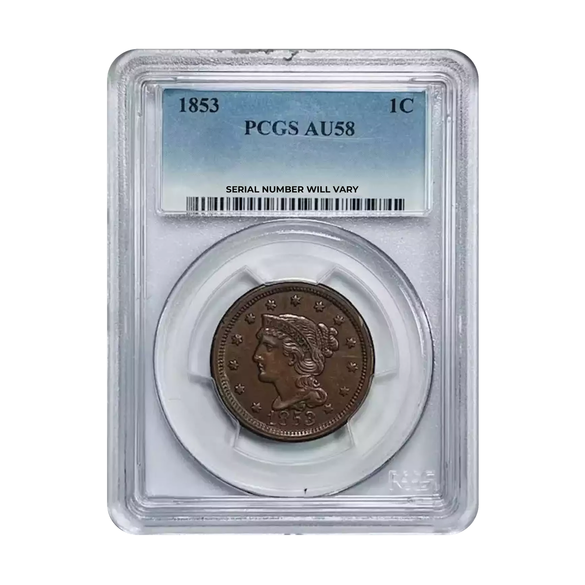 1853 Braided Hair Large Cent - PCGS AU58 - CoinsTV