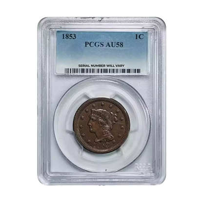 1853 Braided Hair Large Cent - PCGS AU58 - CoinsTV