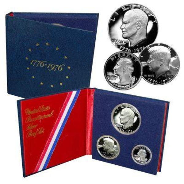 1976 US Proof 3 pc Bicentennial Silver Set - Original Government Packaging - CoinsTV