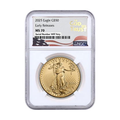 2025 $50 Gold Eagle in God We Trust Label - NGC MS70 Early Releases