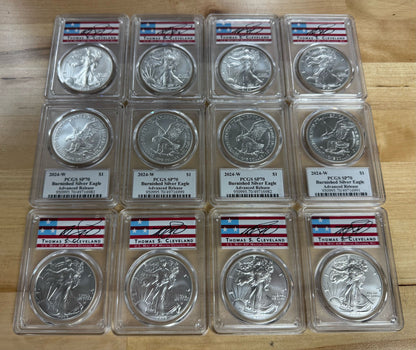 2024-W Burnished Silver Eagle - Advance Release & Cleveland Signature - PCGS SP70 - CoinsTV