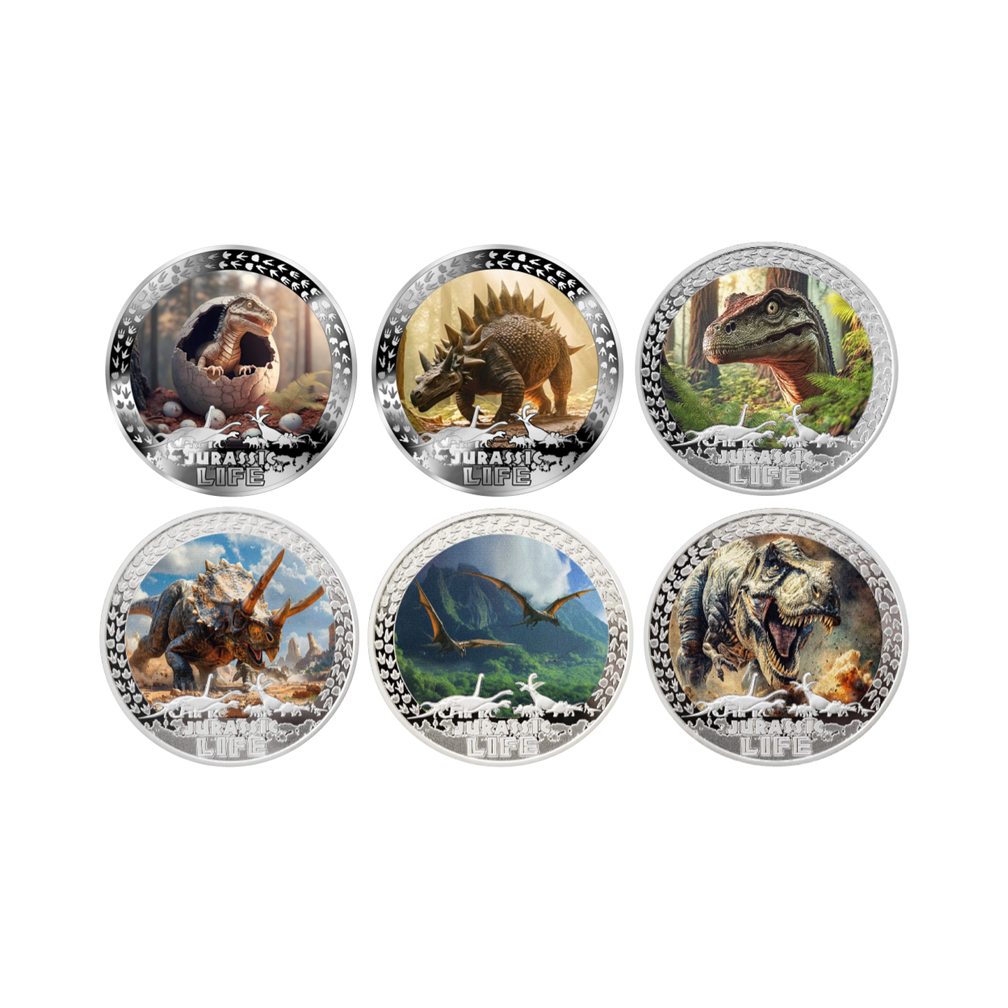 2025 Liberia Jurassic Life Dinosaurs 6 x 1 oz Silver Coin Set - CoinsTV