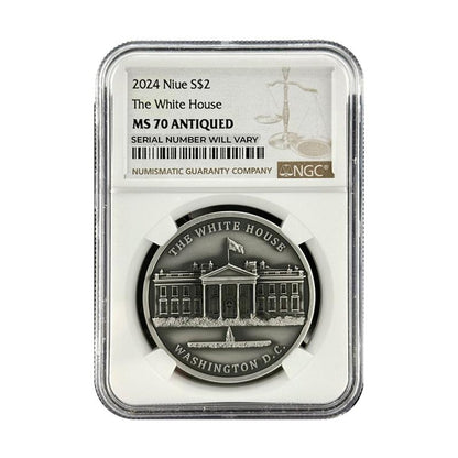 2024 Niue The White House Antiqued 1 oz Silver Coin - NGC MS70