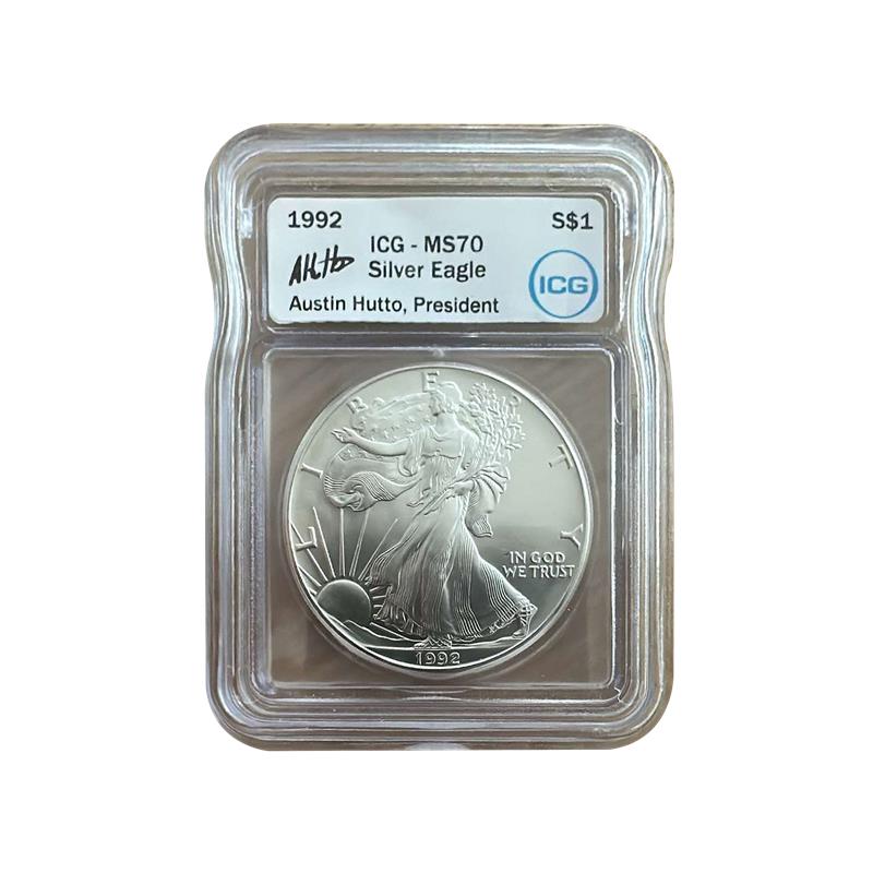 1992 Silver Eagle - Austin Hutto Signature - ICG MS70 - CoinsTV