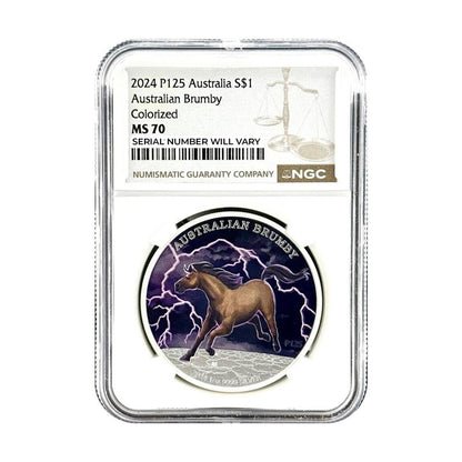 2024 P125 Australian Brumby Horse Colorized 1 oz Silver Coin - NGC MS70 - CoinsTV
