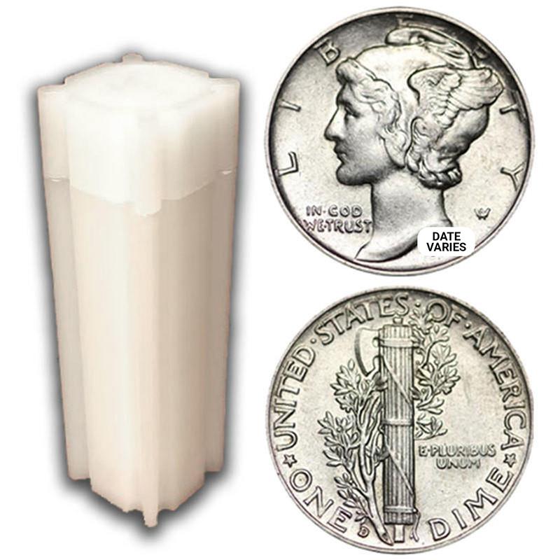 Mercury Dime 90% Silver Extra Fine to Almost Uncirculated - Roll of 50 - CoinsTV