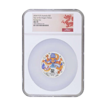 2024 Silver Lunar Year of the Dragon - Yellow Facing - NGC MS70