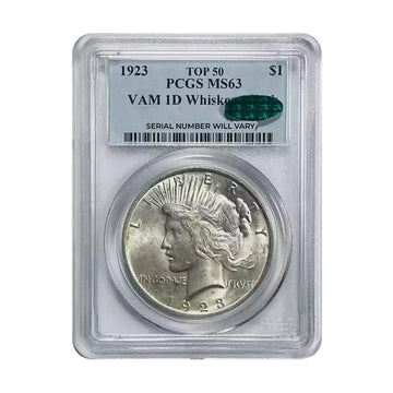 1923 Peace Silver Dollar Philadelphia - VAM 1D Whisker Cheeks - PCGS MS63 CAC