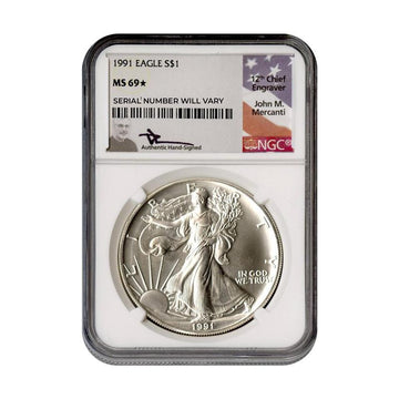 1991 Silver Eagle - Mercanti Signature - NGC MS69 Star