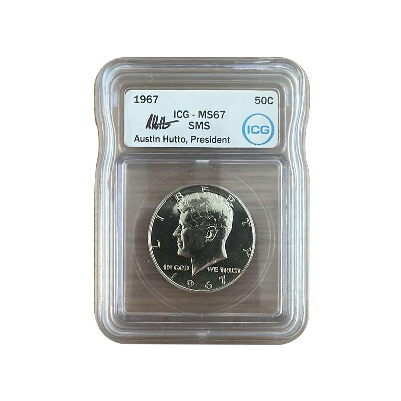 1967 Kennedy Half Dollar SMS - Austin Hutto Signature Label - ICG MS67 - CoinsTV