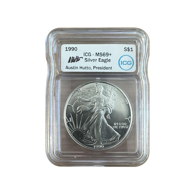 1990 Silver Eagle - Austin Hutto Signature - ICG MS69+ - CoinsTV