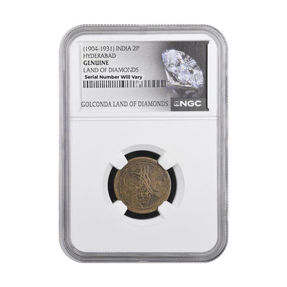 1904-1931 India Hyderabad 2 Pai Coin in "Land of Diamonds" NGC Holder - CoinsTV