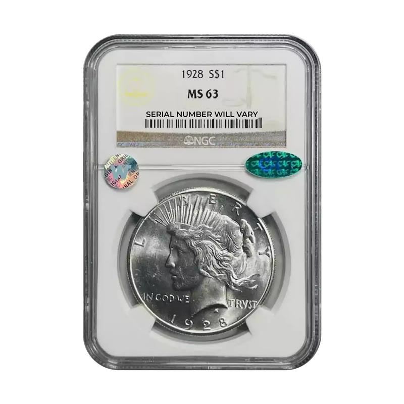 1928 Peace Silver Dollar Philadelphia - NGC MS63 CAC Sight White