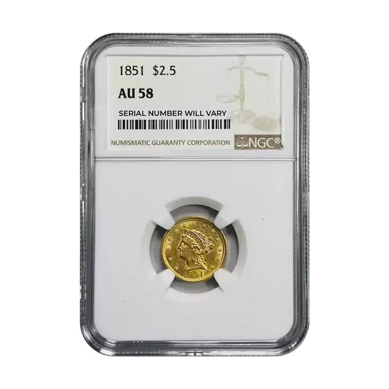 1851 $2.50 Gold Liberty Head Quarter Eagle - NGC AU58 - CoinsTV