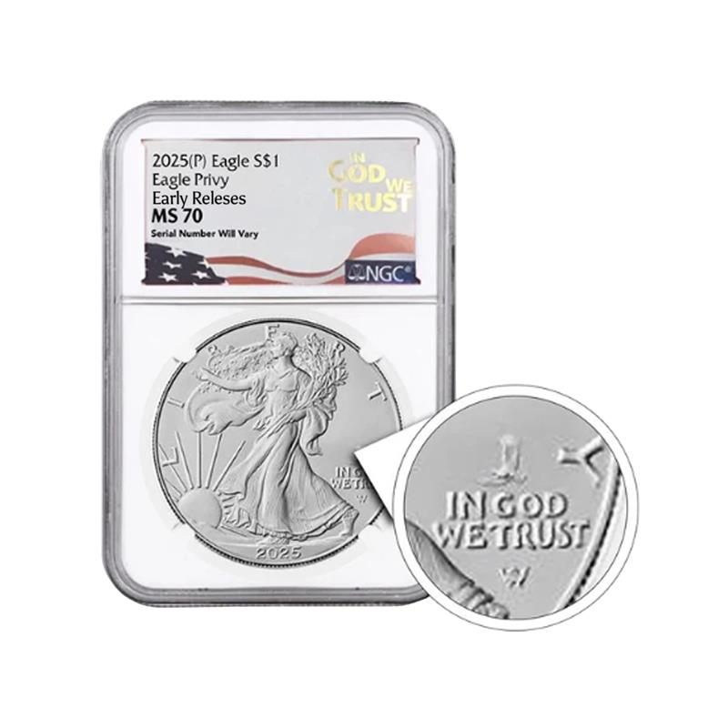 2025 (P) Silver Eagle - Eagle Privy In God We Trust - NGC MS70 Early Releases - CoinsTV