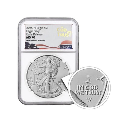 2025 (P) Silver Eagle - Eagle Privy In God We Trust - NGC MS70 Early Releases - CoinsTV