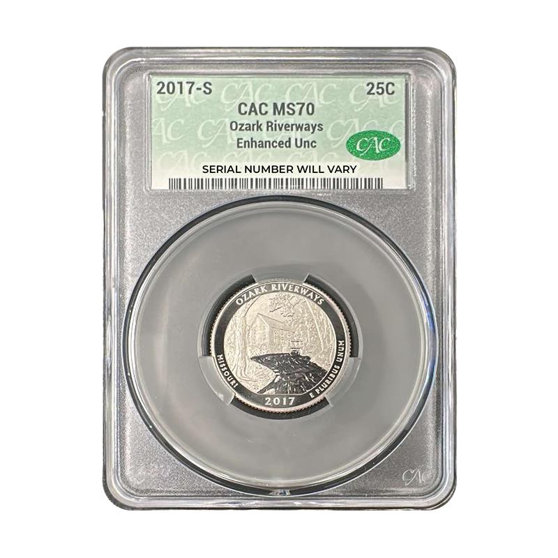 2017-S Ozark Riverways Quarter - CAC MS70 Enhanced Unc - CoinsTV