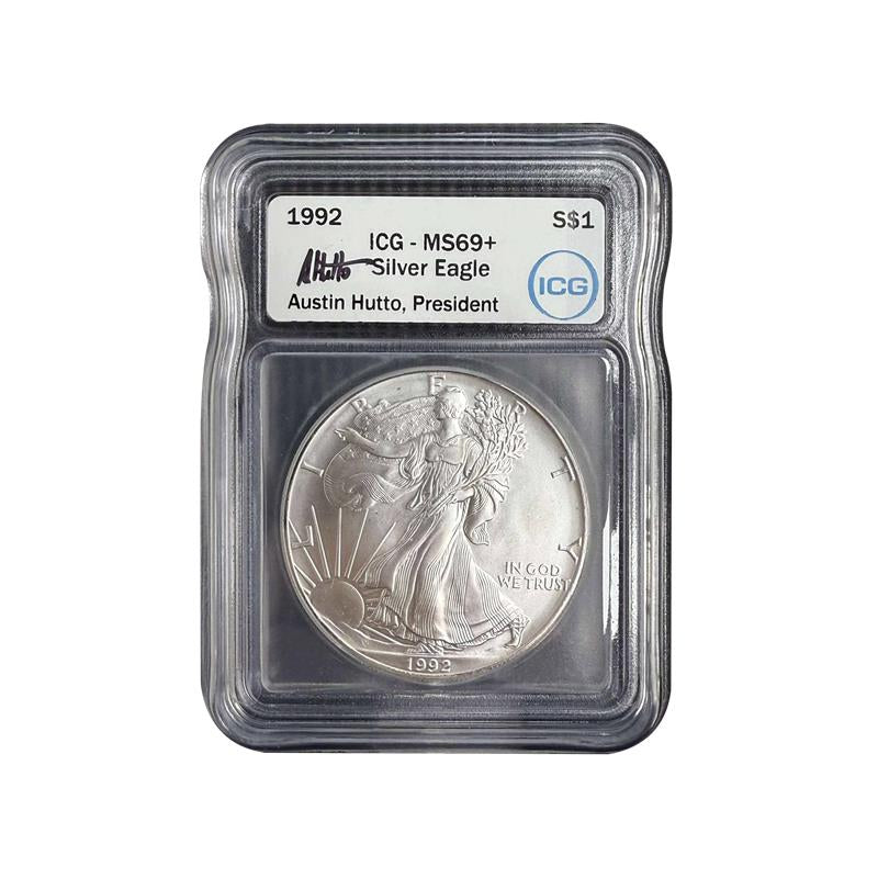 1992 Silver Eagle - Austin Hutto Signature - ICG MS69+ - CoinsTV