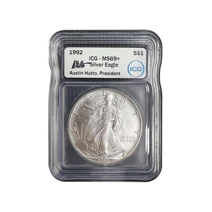 1992 Silver Eagle - Austin Hutto Signature - ICG MS69+ - CoinsTV