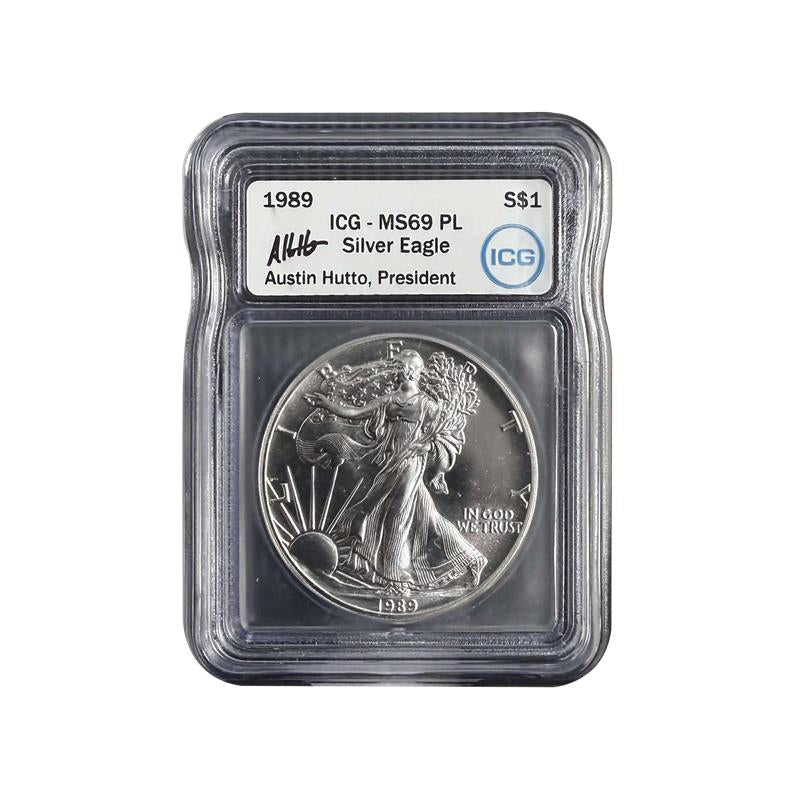 1989 Silver Eagle - Austin Hutto Signature - ICG MS69 PL - CoinsTV