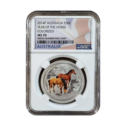 2014P Australia S50C Year of the Horse Colorized - NGC MS70 Australia Label - CoinsTV