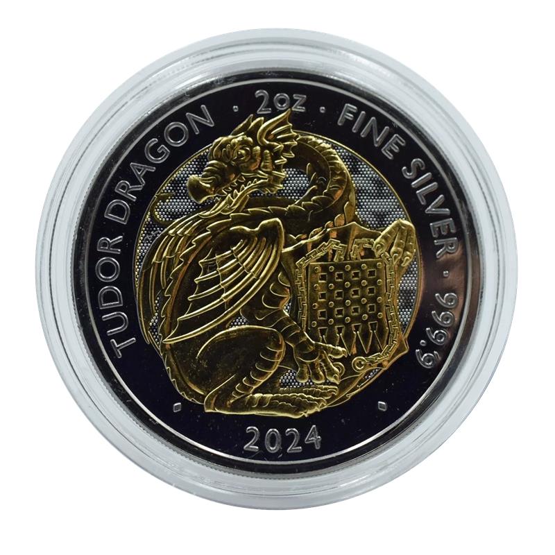 2024 Great Britain Tudor Beasts Dragon Golden Enigma Edition 2 oz Silver Coin - CoinsTV