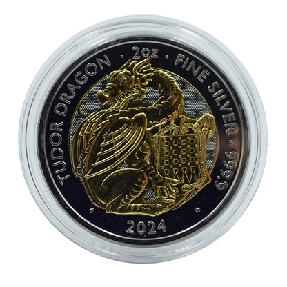 2024 Great Britain Tudor Beasts Dragon Golden Enigma Edition 2 oz Silver Coin - CoinsTV