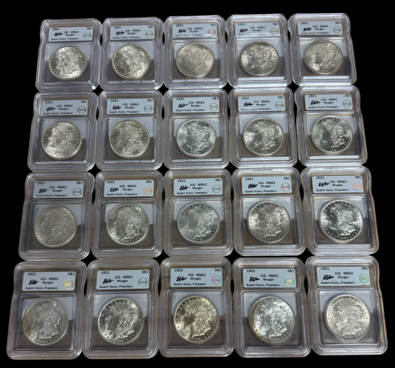 1921 Morgan Silver Dollar Philadelphia - Austin Hutto Signature - ICG MS63 - CoinsTV