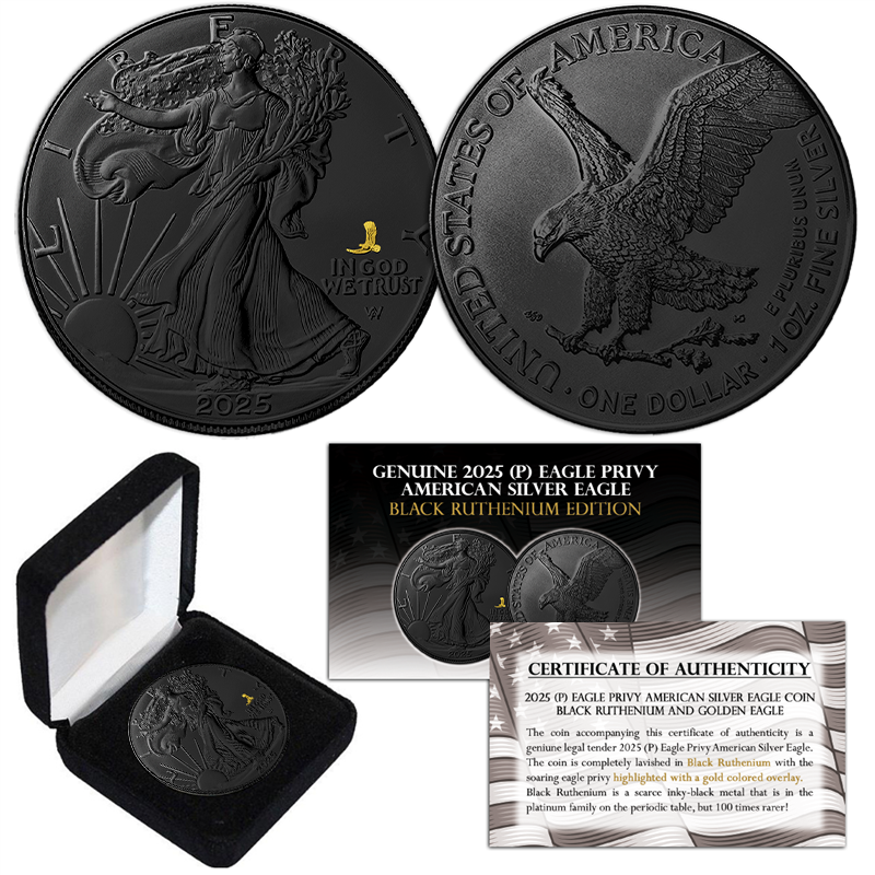 2025 U.S. Eagle with Eagle Privy Black Ruthenium Gold Privy Edition 1 oz Silver Coin - CoinsTV
