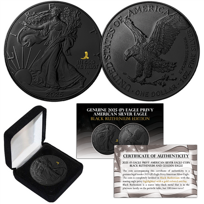 2025 U.S. Eagle with Eagle Privy Black Ruthenium Gold Privy Edition 1 oz Silver Coin - CoinsTV