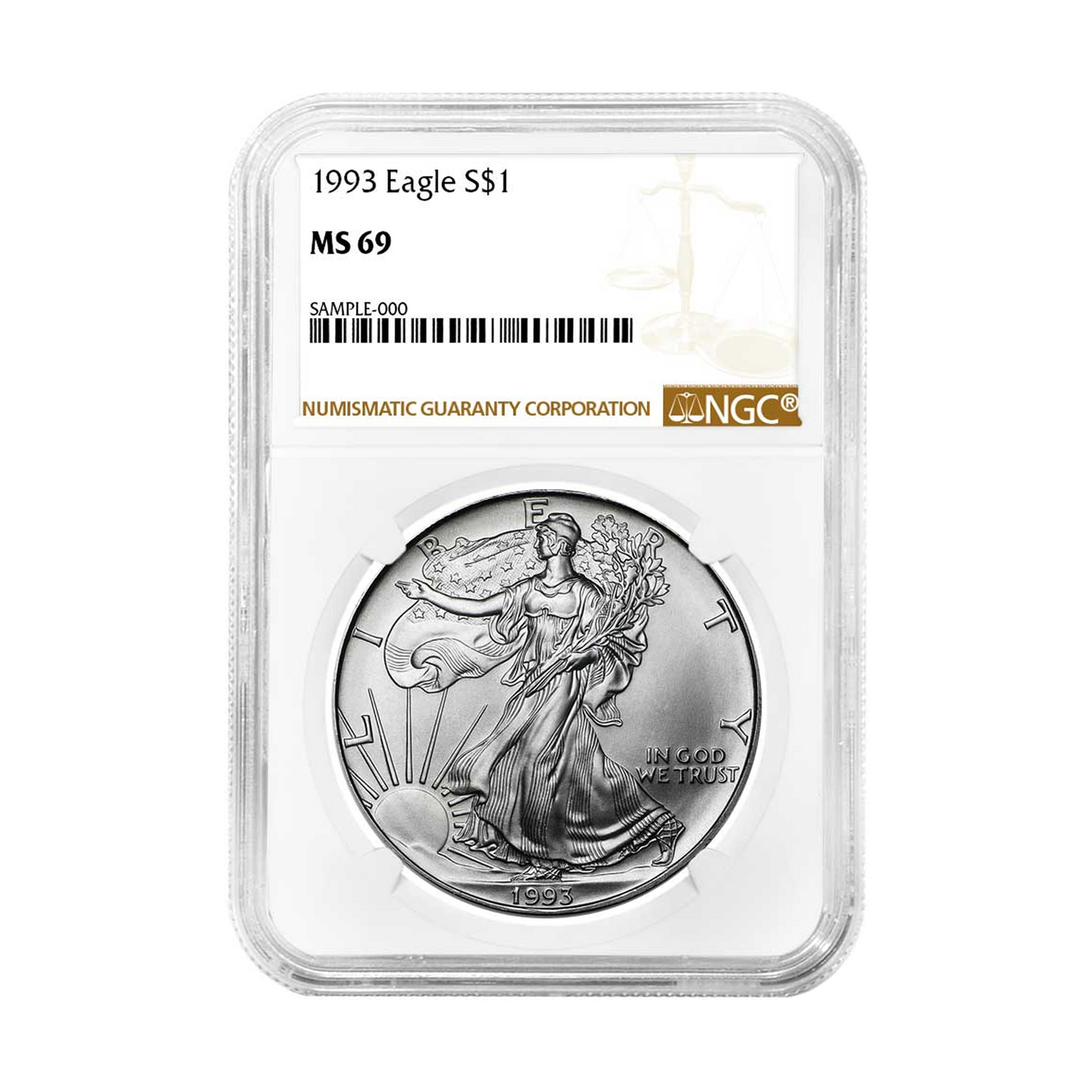 1993 Silver Eagle - Brown Label - NGC MS69