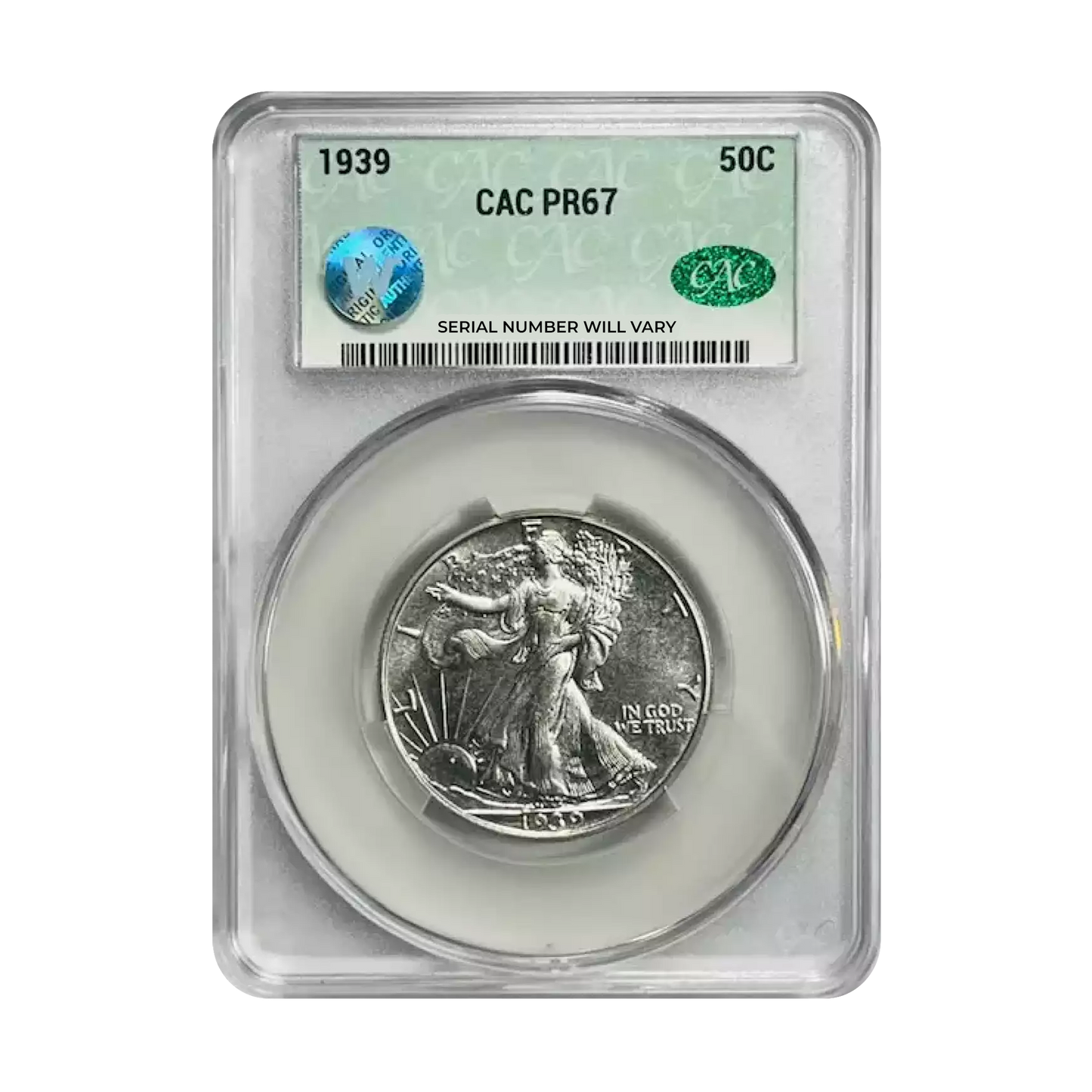1939 Walking Liberty Silver Half Dollar - CAC PR67 Sight White - CoinsTV