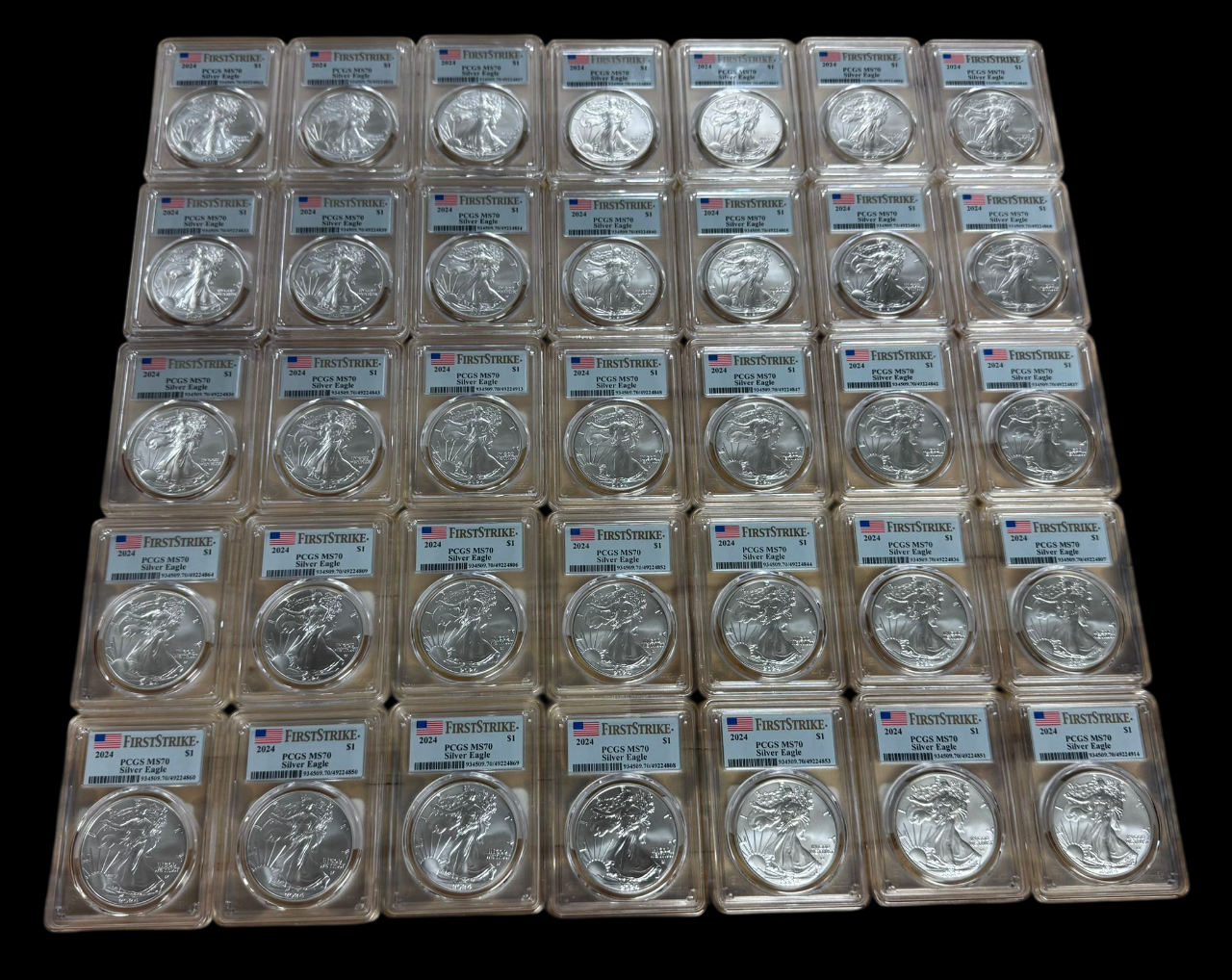 2024 Silver Eagle - First Strike Flag Label - PCGS MS70 - CoinsTV