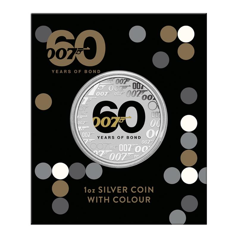 2022 Tuvalu James Bond 60 Years Color Logo BU In Card 1 oz Silver Coin - CoinsTV