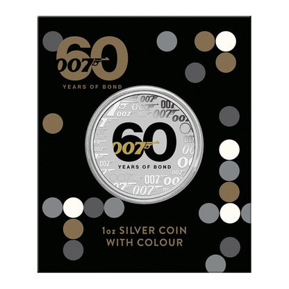 2022 Tuvalu James Bond 60 Years Color Logo BU In Card 1 oz Silver Coin - CoinsTV