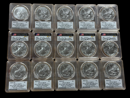 2025(P) Silver Eagle - Eagle Privy - PCGS MS70 FDOI Emily Damstra Signed - CoinsTV