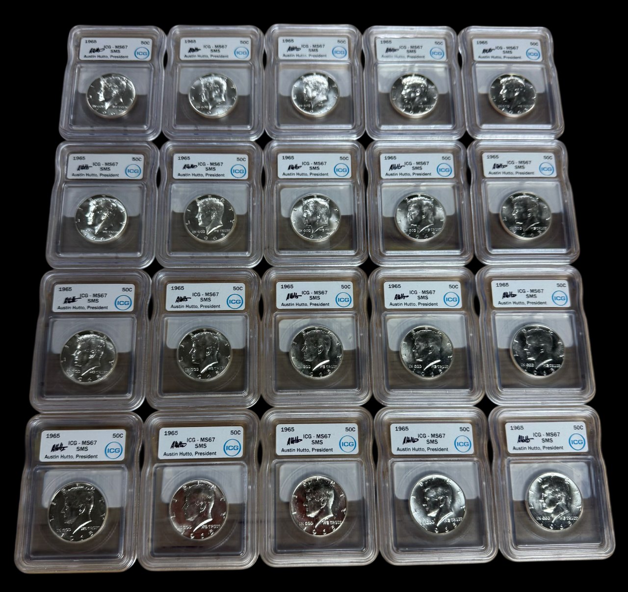 1965 Kennedy Half Dollar SMS - Austin Hutto Signature Label - ICG MS67 - CoinsTV