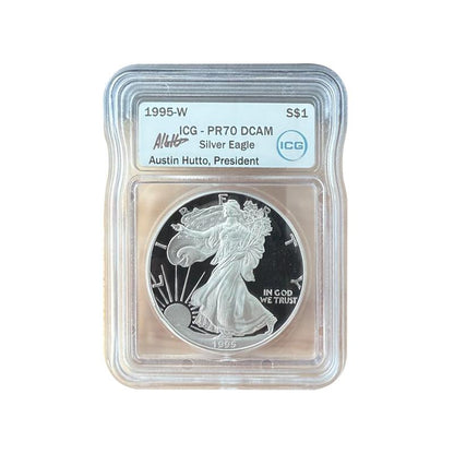 1995-W Silver Eagle - Austin Hutto Signature - ICG PR70 DCAM - CoinsTV