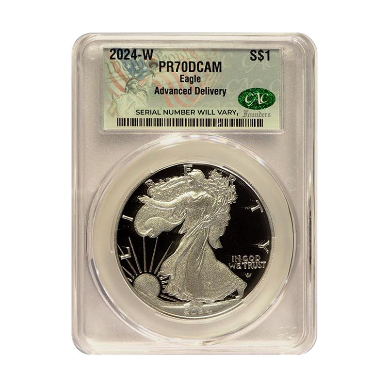 2024-W Silver Eagle - Advanced Delivery - CAC PR70 DCAM Founders Label - CoinsTV