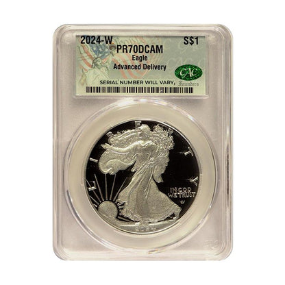 2024-W Silver Eagle - Advanced Delivery - CAC PR70 DCAM Founders Label - CoinsTV
