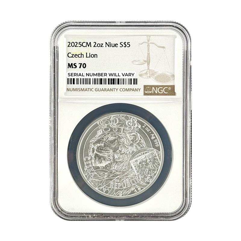 2025CM Niue Czech Lion 2 oz Silver - NGC MS70 - CoinsTV