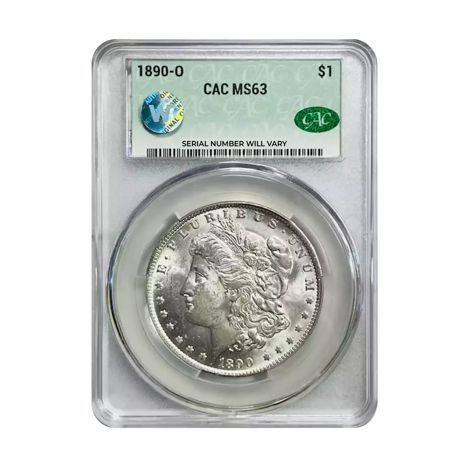 1890-O Morgan Silver Dollar New Orleans - CAC MS63 Sight White - CoinsTV